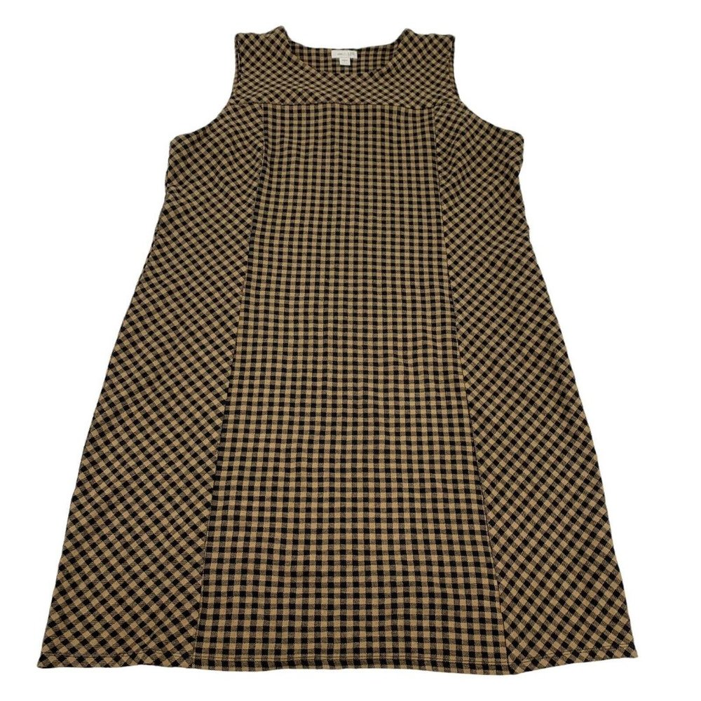 J. Jill Ponte Sheath Dress Women’s Large Beige Black Checks Sleeveless Career